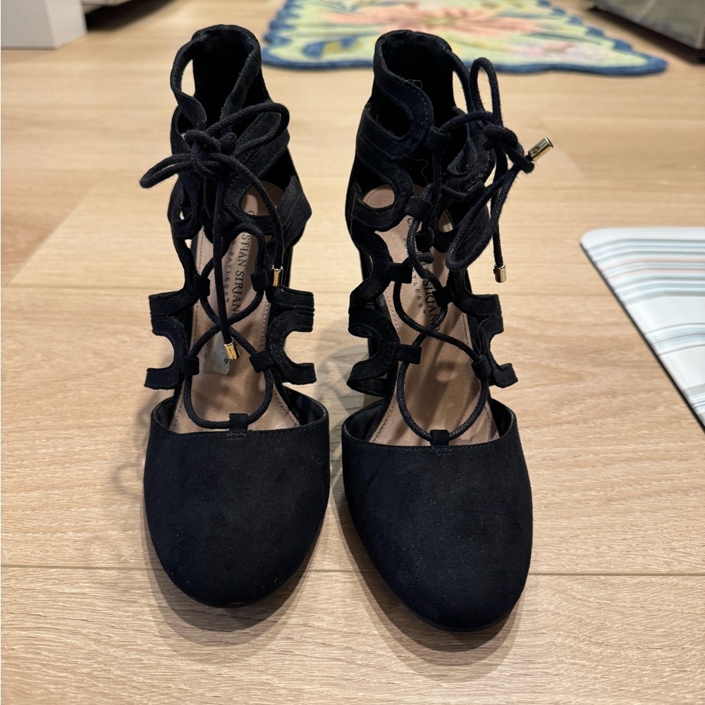 Christian Siriano Black Lace-Up Heels
